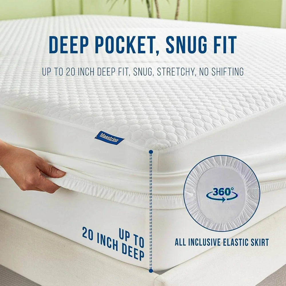Maestrino Tencel Waterproof Mattress Protector Cover King White Allergen Proof